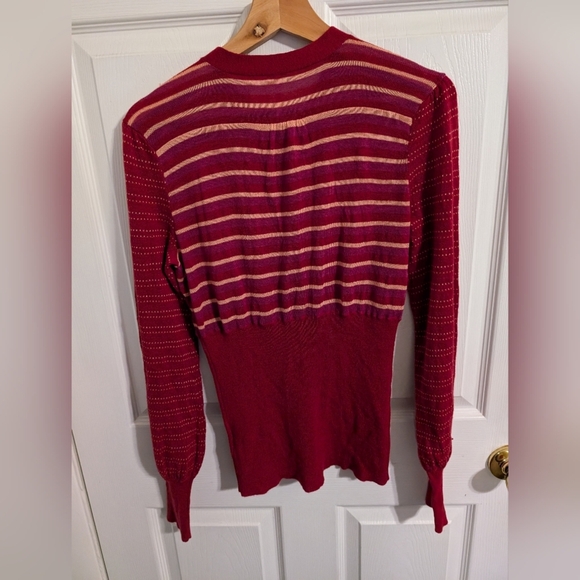 Free People Womens Sweater Size medium Red Cardigan Tie Striped Long Sleeve Top - Picture 2 of 4